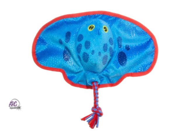 Lot 56-449060 - New - BARK - Sandy the Blue Stingray Under the Seams Plush Rope Dog Toy: Squeaks, All Ages, Chew &am...
