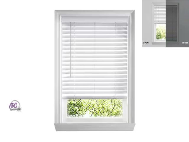 Lot 56-383565 - NEW IN BOX Home Decorators Collection White Cordless Faux Wood Blinds for Windows with 2 in. Slats -...