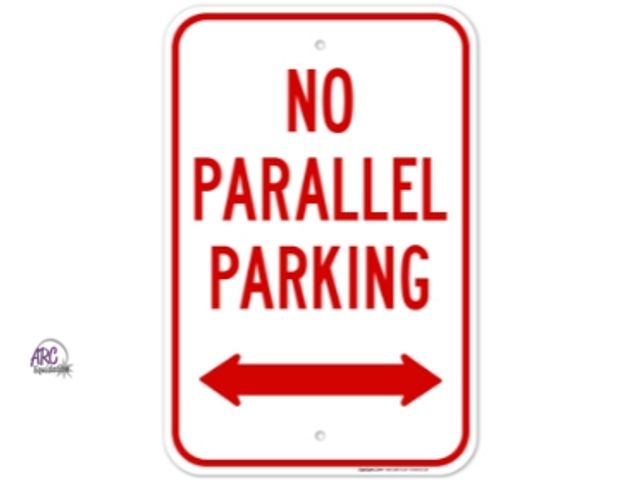 Lot 56-553418 - NEW-LOT OF 2-"NO PARALLEL PARKING" metal sign with arrows 18"x12"