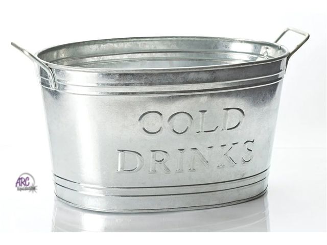 Lot 56-551218 - NEW-Galvinized Cold Drinks Oval Tub, Silver 16"x10"x9 1/2"