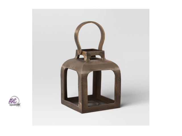 Lot 56-141950 - New Threshold 6.5"x6" Pillar Cast Aluminum Lantern Candle Holder Gold