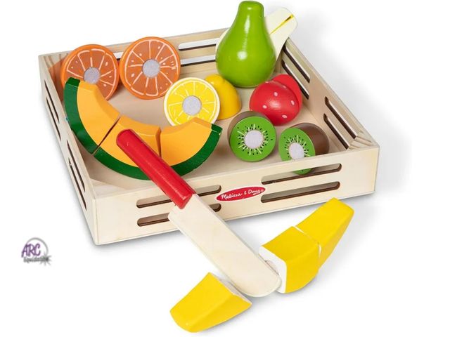 Lot 56-565430 - NEW-TORN PLASTIC-Melissa &amp; Doug wooden cutting fruit-17 pieces