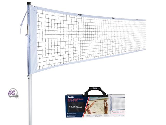 Lot 56-643051 - Slightly Used - FRANKLIN SPORTS STEEL VOLLEYBALL NET SYSTEM LAWN SPORTS SET STAKES &amp; NET - WHITE