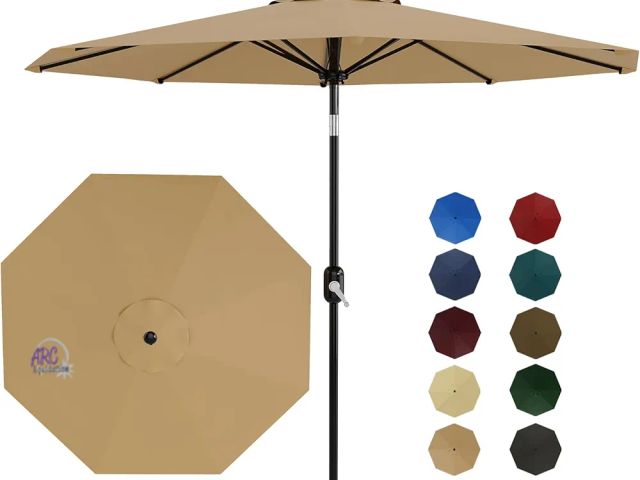 Lot 56-502799 - NEW-Garvee 10ft Patio Umbrella with Crank Lift &amp; Push Button Tilt, Table Umbrella Outdoor Patio ...