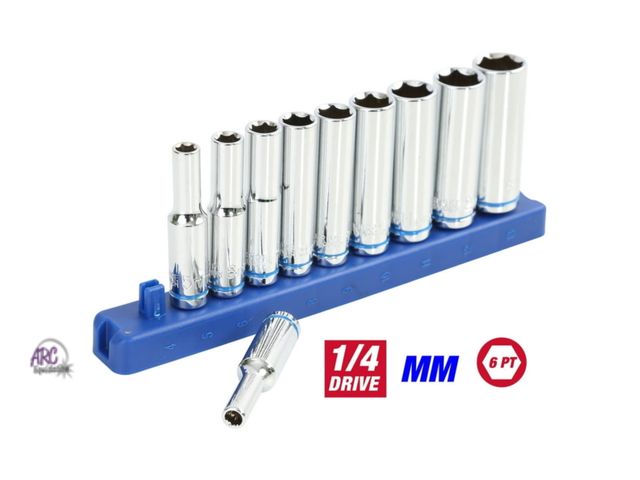 Lot 56-298514 - NEW (missing 6mm socket) Hyper Tough 10 Piece, 1/4 inch Drive Deep Metric Steel Chrome Sockets