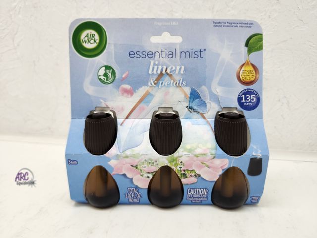 Lot 56-806024 - New - Air Wick Essential Mist Scented Oil Air Freshener Diffuser Refills, Linen and Petals, 3 Count