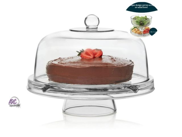 Lot 56-728117 - New in box. Libbey Selene 6 in 1 Cake Stand, Punch Bowl, Unique Space Saving Glass Cake Stand with D...