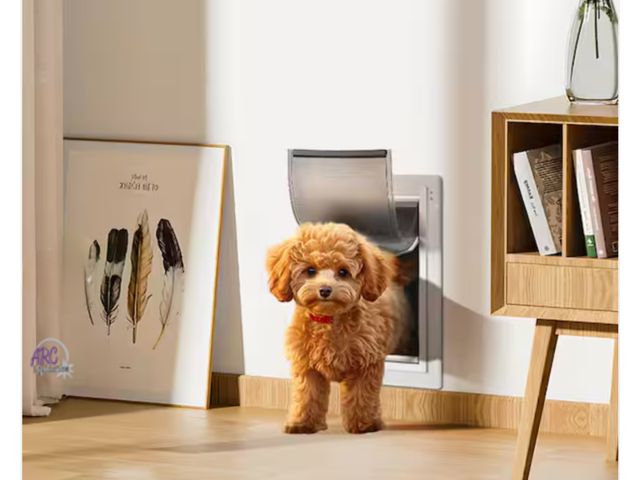 Lot 56-337561 - New in box Pet Door, 21L x 14 3/8 W Metal Frame with Lock and 3-Flap System Weatherproof Doggy Door,...