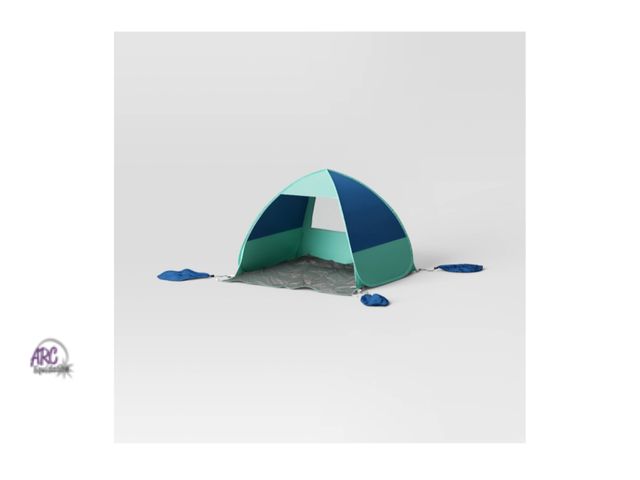 Lot 56-154812 - New Beach Pop Up Shelter Blue/Green (65x70 3/4” 43 1/2”)
