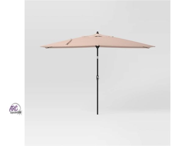 Lot 56-796040 - Used. Tested and works 6'x10' Rectangular Outdoor Patio Market Umbrella Tan - Threshold