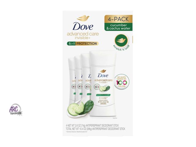 Lot 56-461061 - New in Package - 4-Count - 2.6 oz, - Dove Advanced Care Invisible+ Antiperspirant Deodorant Stick, C...