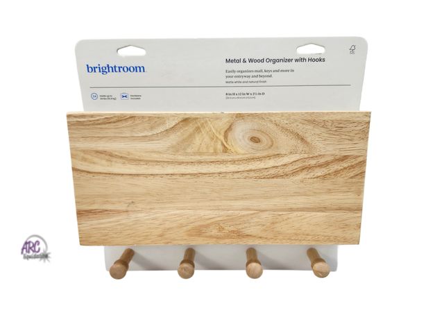 Lot 56-844010 - New - Brightroom Metal and Wood Organizer With Hooks - 8" x 12"