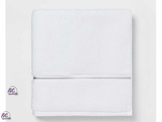 Lot 56-563596 - New-Threshold spa plush bath towel 30in x 56in White/Blue stripe