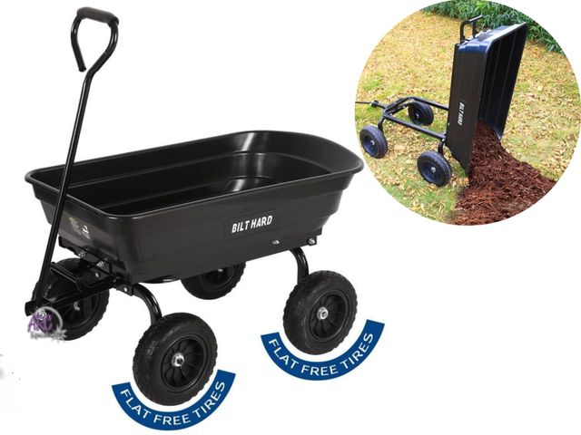Lot 56-750698 - New in box. Bilt Hard Poly Garden Cart 4 Cu ft Wagon, 600lbs Large Capacity Heavy Duty Outdoor Utili...