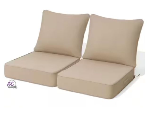 Lot 56-459961 - New in Box - 2-Pieces Outdoor Couch Cushion in Beige 24 in. x 24 in. x 5.5 in. Patio Seat Cushions