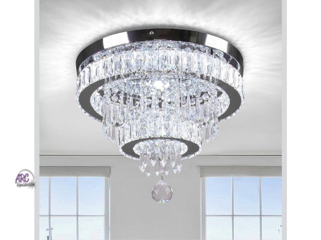 Lot 56-636851 - New - 16" Crystal Chandeliers LED Crystal Ceiling Light Fixtures Flush Mount Ceiling Light Modern Ch...