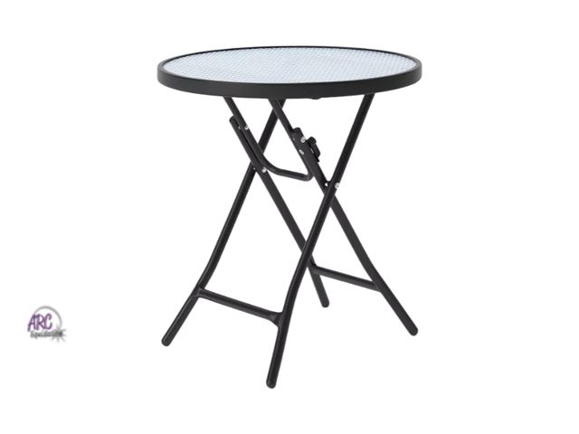 Lot 56-306814 - New,Glass Round Printed Folding Outdoor Portable Side Table Blue/White/Black - Room Essentials