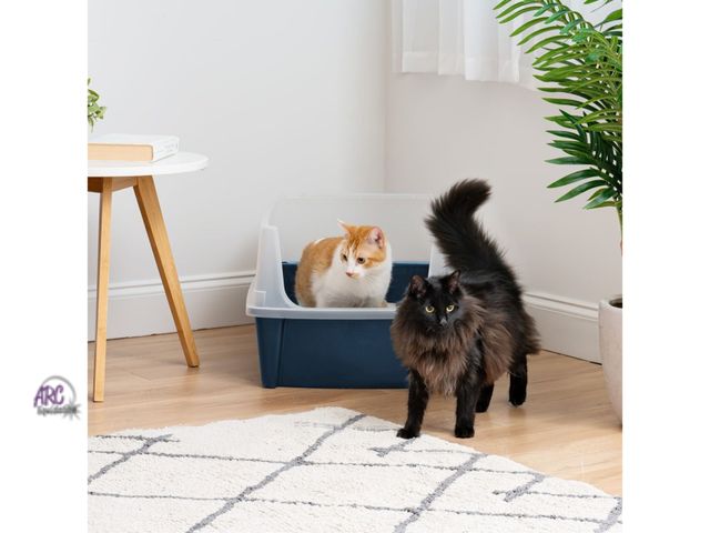 Lot 56-220218 - NEW IRIS Open Top Cat Litter Box with Scatter Shield, X-Large, Navy