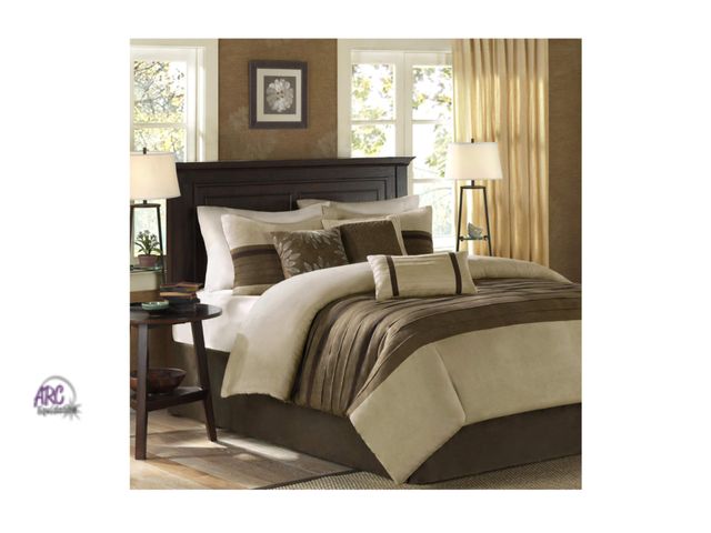 Lot 56-190018 - New Madison Park Palmer Comforter Set - Faux Suede Design, Striped Accent, All Season Down Alternati...