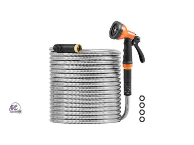 Lot 56-780664 - New 0.4 in. x 75 ft. Metal Garden Hose, Rust-Proof Stainless Steel, Heavy Duty Outdoor Water Hose wi...