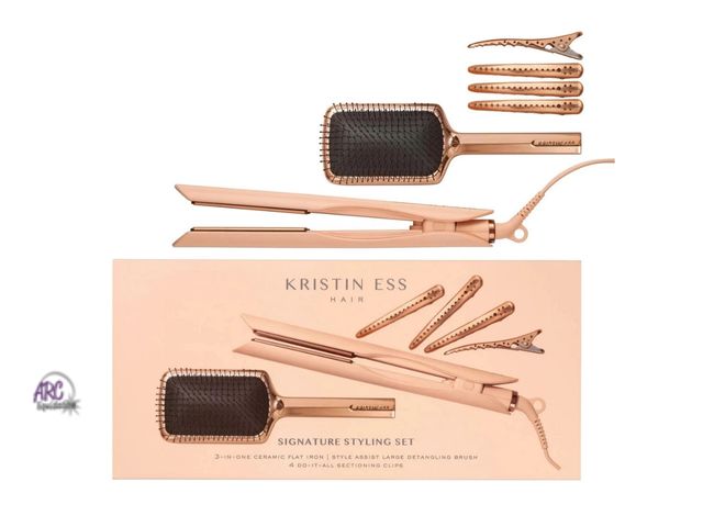 Lot 56-563630 - NEW-TESTED-Kristin Ess signature styling kit-flat iron, detangling brush, 4 sectioning clips
