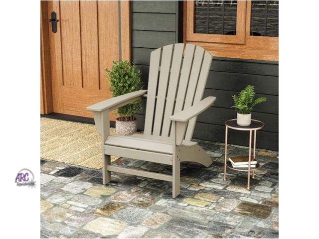 Lot 56-757760 - New in box. Grant Park Traditional Curveback Sand Plastic Outdoor Patio Adirondack Chair