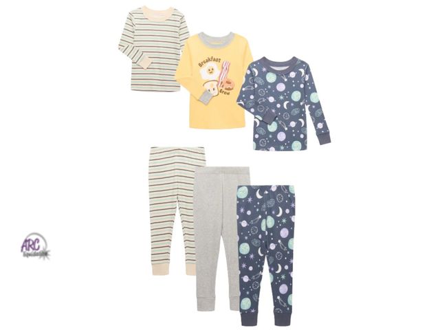 Lot 56-116524 - New Wonder Nation Toddler Cotton Long Sleeve Tee and Pants Pajama 3-Pack Set, 6-Piece, Size 12M