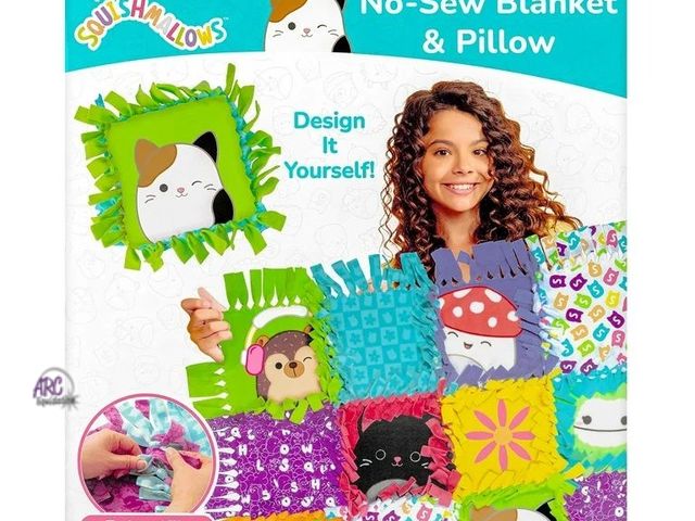 Lot 56-613430 - New - Squishmallows Pattern No-Sew Blanket &amp; Pillow Tween DIY Craft Kit