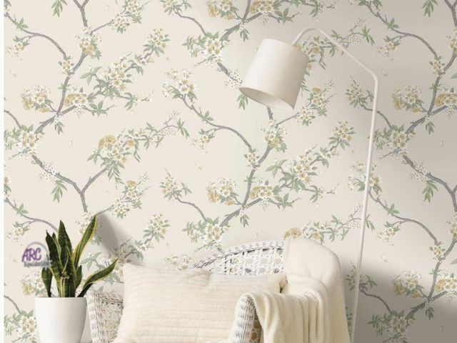 Lot 56-372264 - NEW/SEALED HOLDEN Cherry Blossom Yellow and Cream Non-Pasted Wallpaper (Covers 56 sq. ft. )