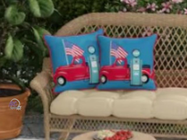 Lot 56-456861 - New in Box - (2-Pack) - 18 in. L x 18 in. W x 5 in. American Flag Truck Outdoor Throw Pillow