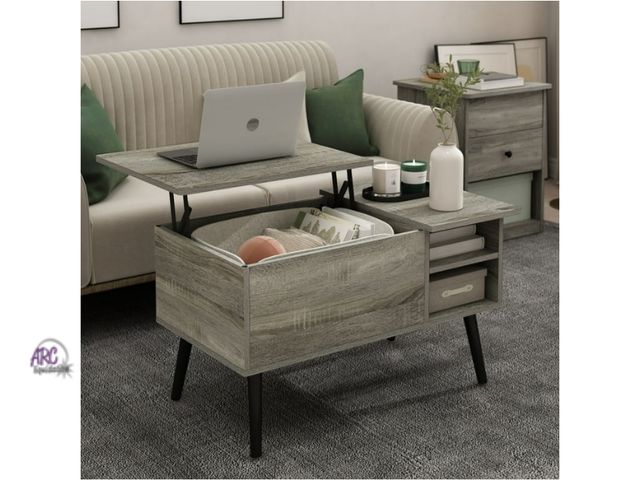 Lot 56-755460 - New in box. Furinno Jensen Wooden Leg Lift Top Coffee Table With Hidden Compartment and Side Open St...