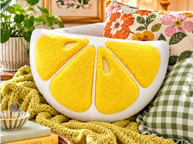 Lot 56-139863 - New Lemon Fruit Shaped Decorative Throw Pillow (14" Lx 24" W x 7" H)