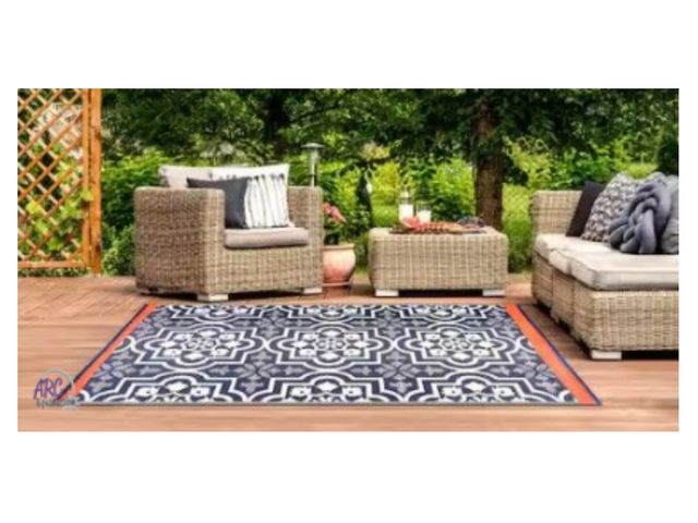 Lot 56-496865 - New in Package - 4 X 6 Blue Lightweight New York Reversible Plastic Indoor Outdoor Area Rug