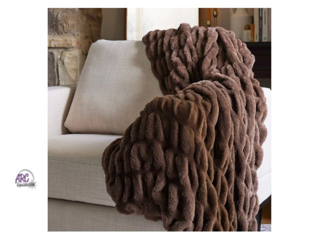 Lot 56-115824 - New Better Homes &amp; Gardens Brown Ruched Faux Fur Throw, 50"x72"