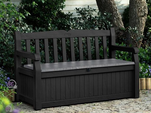 Lot 56-752798 - New / missing hardware &amp; instructions Keter Solana 70 Gallon Storage Bench Deck Box for Patio St...