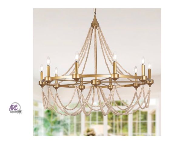 Lot 56-268350 - New in box COCOSTAR Large Beaded Dining Room Chandelier,36" French Country Gold Chandeliers,Adjustab...
