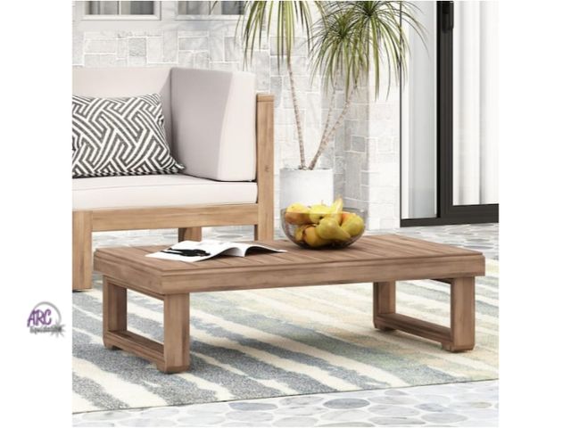 Lot 56-755560 - New in box. Kashton Brown Wash 38.5 in Rectangular Wood Outdoor Patio Coffee Table
