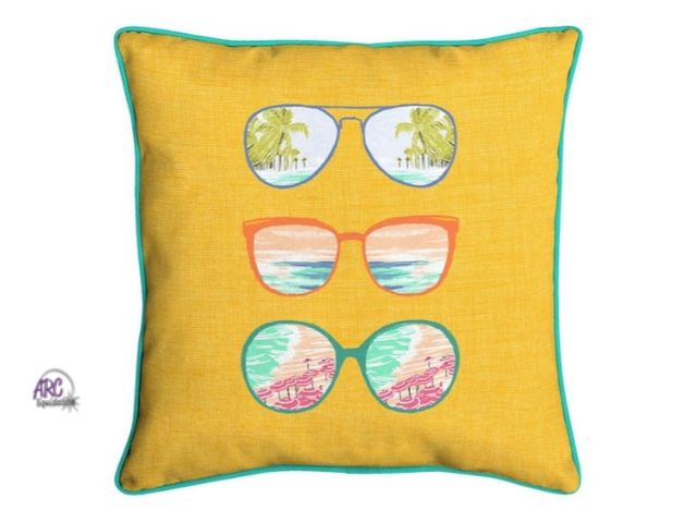 Lot 56-504965 - NEW-18 in. x 18 in. Outdoor Patio Throw Pillow in Sunglasses Trio