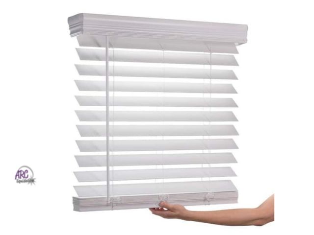 Lot 56-787764 - New in box. White Cordless Premium Faux Wood blinds with 2.5 in. Slats - 34 in. W x 64 in. L (Actual...