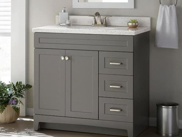 Lot 56-756961 - New in box.  Retail $459. Thornbriar Freestanding Bath Vanity without Top. 36 in. W x 22 in. D x 34 ...