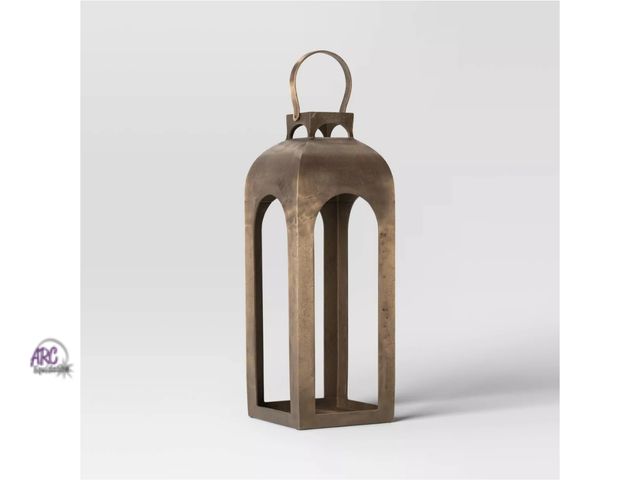 Lot 56-536617 - NEW-Pillar Cast Aluminum Lantern Candle Holders Gold - Threshold™ 22"x8"