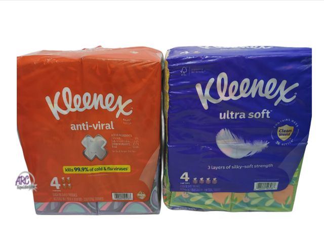 Lot 56-487313 - NEW-KLEENEX-4 boxes (55 sheets per box) anti viral/ 4 boxes(60 sheets) ultra soft