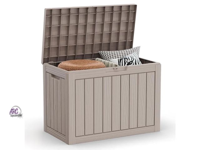 Lot 56-759799 - New in box. 45 Gallon Resin Deck Box, Lockable Patio Outdoor Storage Box for Furniture, Garden Tools...