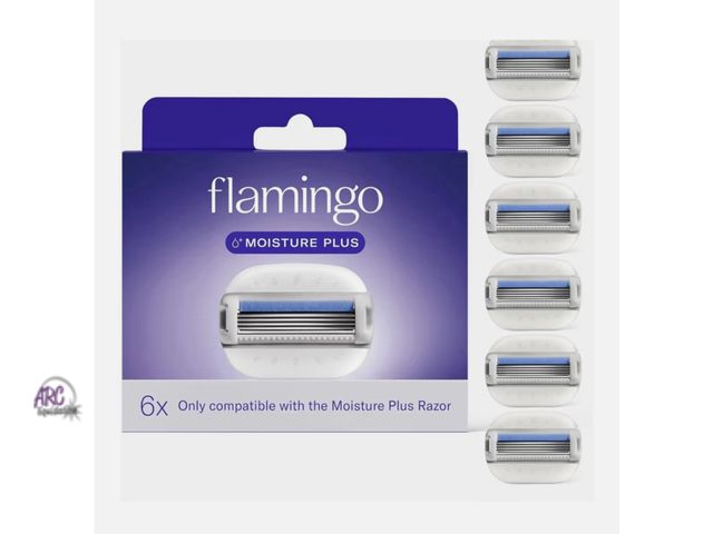 Lot 56-329251 - New Flamingo Moisture Plus Women's Razor Set (6 Pack) Includes Razor Handle, 7 Cartridges &amp; 1 Sh...