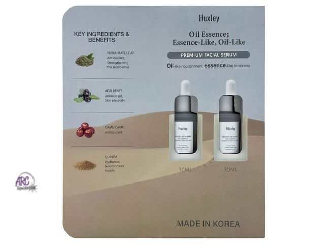 Lot 56-796214 - New Huxley Oil Essence Premium Facial Serum, 1.01 Fluid Ounce (Pack of 2). EXP 01-05-2028