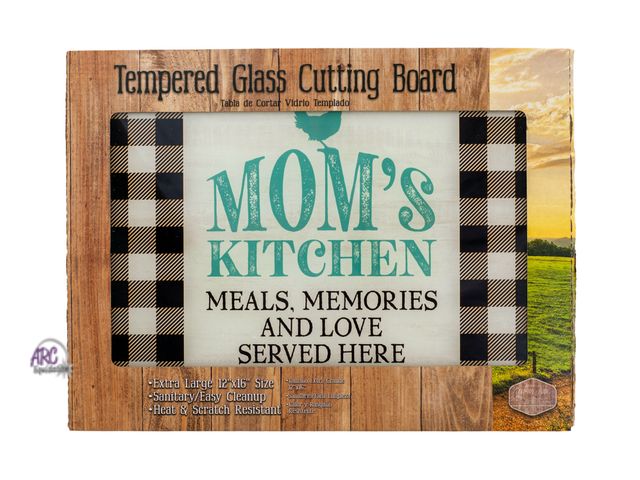 Lot 56-327660 - New Country Side Products Mom's Kitchen "Meals, Memories, and Love Served Here" Tempered Glass Cutti...