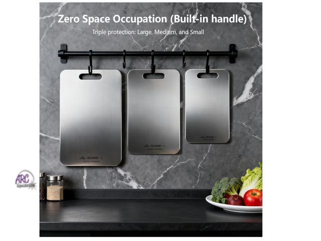 Lot 56-315640 - New, 3-Pack Titanium Cutting Board Set, Non-Slip &amp; Double-Sided Design, 100% Pure Titanium Food-...