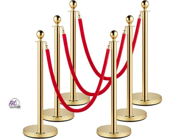 Lot 56-792540 - New 6PCS Stanchion Post, Crowd Control Barriers, 5 ft Red Velvet Rope Red Carpet Ropes and Poles, St...