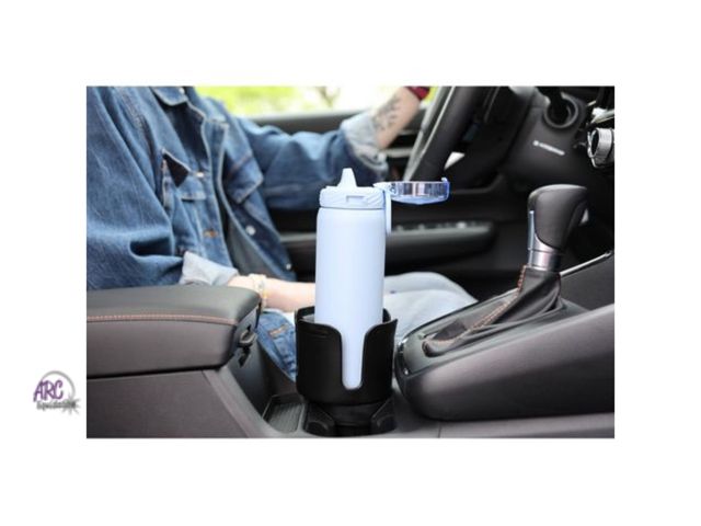 Lot 56-209833 - NEW Ello Adjustable Car Cup Adapter: Fits Water Bottles in Cup Holders, Dishwasher-Safe, Black