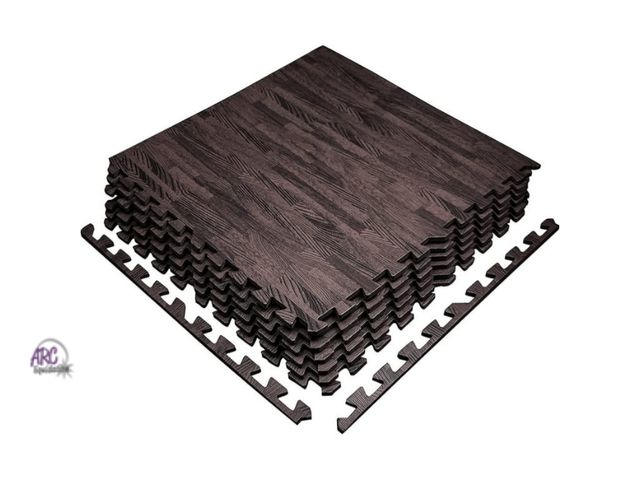 Lot 56-733618 - New Yes4All 12 pcs 24" x 24" Interlocking Exercise Foam Mats, Cover 48 SQFT. Walnut wood color